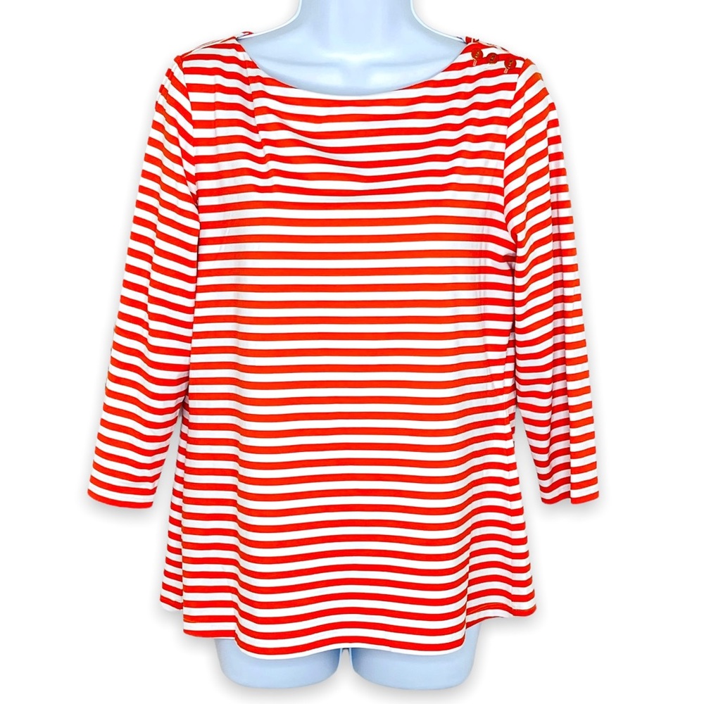 J. Mclaughlin Orange Striped Wavesong Tee Boatnec… - image 1